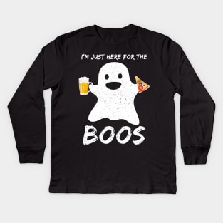 I'm just here for the boos Funny Beer Pizza Lover Halloween Kids Long Sleeve T-Shirt